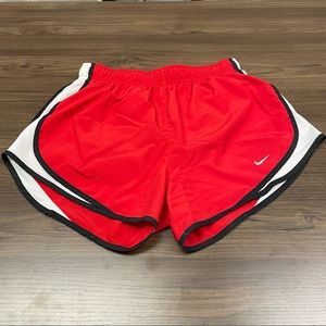 EUC Women’s M Nike Dri Fit Running Shorts. Red, Black and White